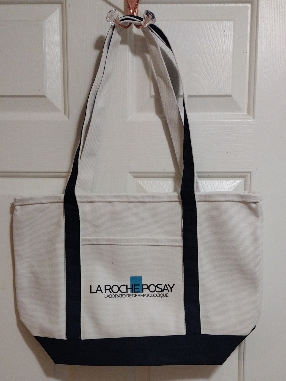 La Roche-Posay Canvas Tote Bag in White with Navy Trim 🆕
